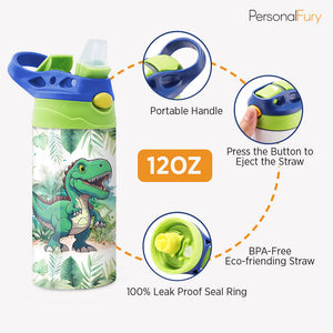 I'm Bringing Jurassic To School Dinosaur, Personalized Water Bottle With Straw, Back To School Gift For Kid