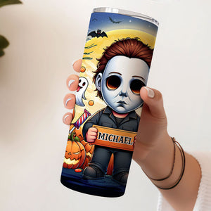 Cute Horror Halloween Character Tumbler, Personalized Tumbler, Halloween Horror Skinny Tumbler