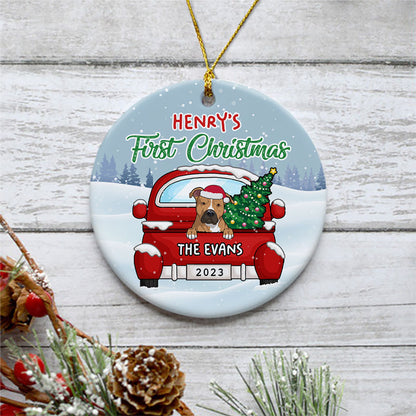 First Christmas Ornaments, Personalized Circle Ornaments, Custom Gift for Dog Lovers