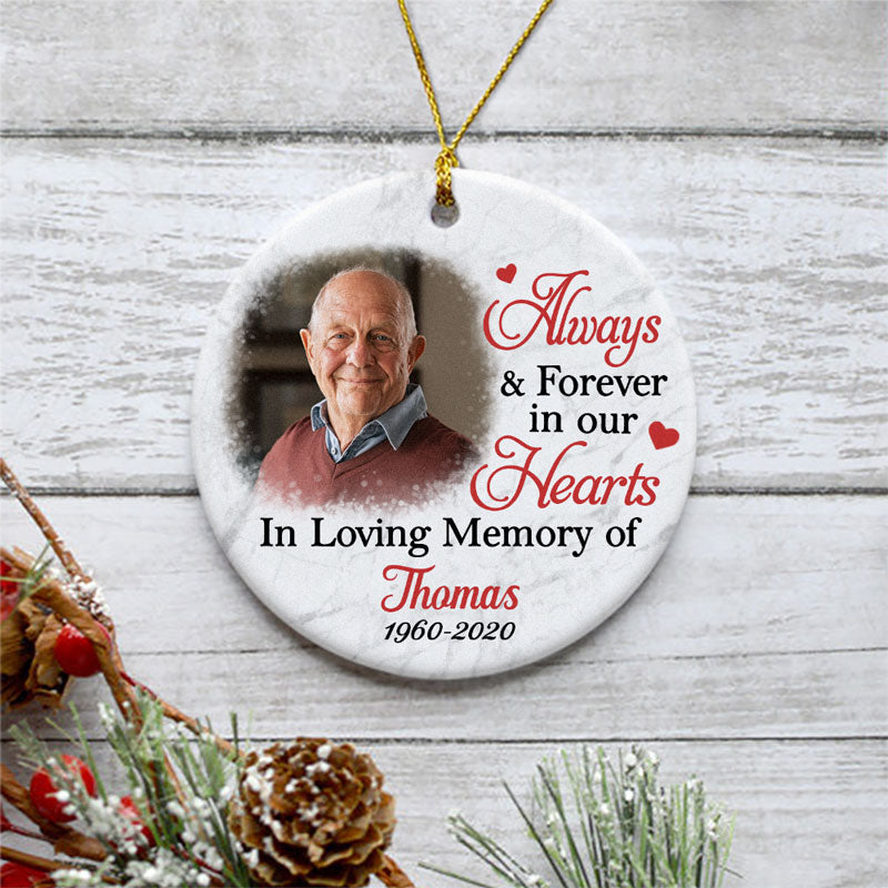 Always And Forever in Our Hearts, Personalized Memorial Ornaments, Memorial Ornaments For Loss Of Loved One, Custom Photo
