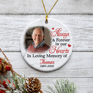 Always And Forever in Our Hearts, Personalized Memorial Ornaments, Memorial Ornaments For Loss Of Loved One, Custom Photo