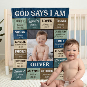 God Says I Am, Personalized Baby Blanket, Baby Shower Gift, Newborn Gift, Custom Photo