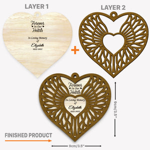 Forever in Our Hearts Angel Wings, Personalized Ornament, Christmas 2 Layers Wooden Ornament, Memorial Gift