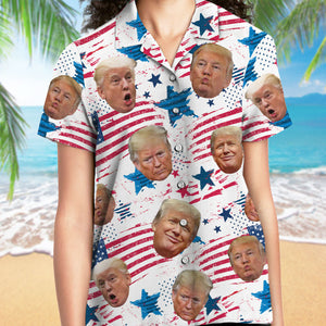 Custom Trump Face US Flag Pattern, Personalized Hawaiian Shirt, Custom Photo,Election 2024