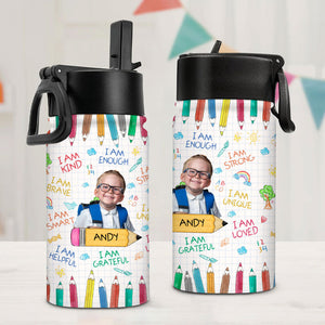 I Am Kind I Am Grateful, Personalized Water Bottle With Straw, Back To School Gifts, Custom Photo