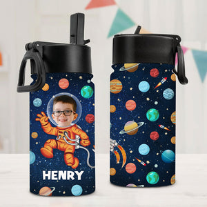 Astronaut Space Galaxy Kid, Personalized Water Bottle With Straw, Back To School Gift For Kid, Custom Photo