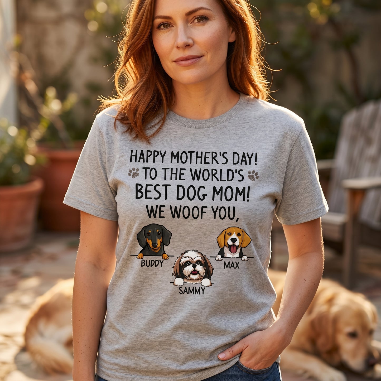 Personalized Mother's Day Dog Mom Shirt, "We Woof You", Custom Photo & Graphics