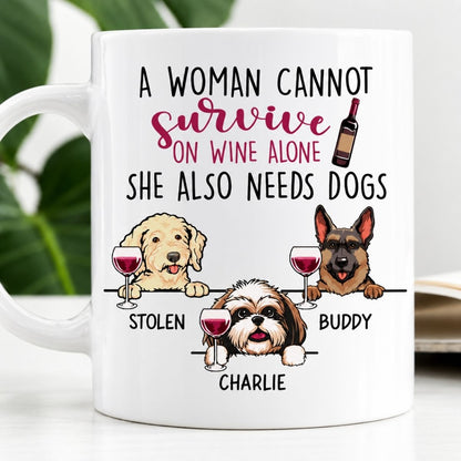 Funny dog mom mug, personalized gift for dog lovers - Survive on wine, custom coffee cup
