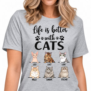 Life Is Better With Cats, Personalized Shirt, Custom Gift for Cat Lovers, Custom Tee