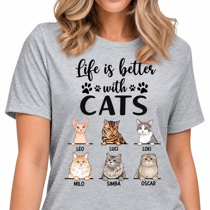 Life Is Better With Cats, Personalized Shirt, Custom Gift for Cat Lovers, Custom Tee