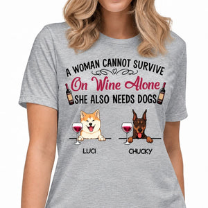 Funny dog shirt, personalized gift for dog lovers - Survive on wine alone, custom t-shirt for dog lovers