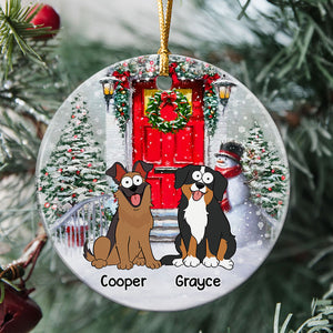 Christmas Red Door Dog Ornament, Personalized Ornaments, Custom Gift for Dog Lovers, Custom Photo