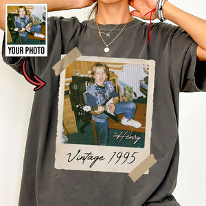 Vintage Polaroid Style Custom Photo Shirt, Washed Tee, Birthday Gift