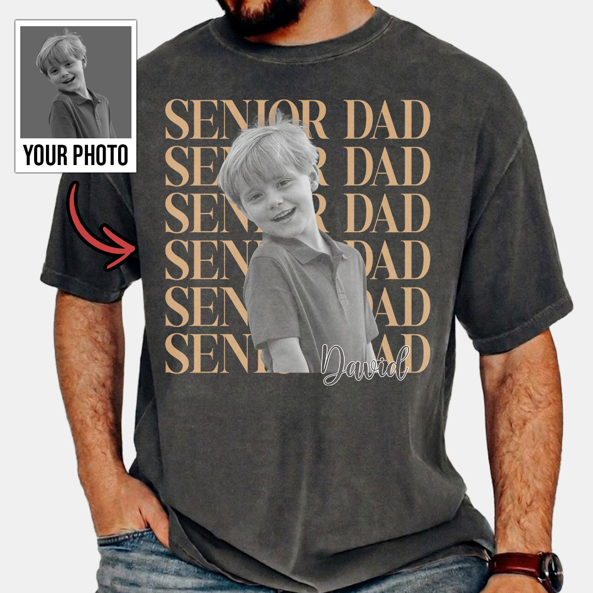 Senior Dad Mom Style Custom Photo Shirt, Washed Tee