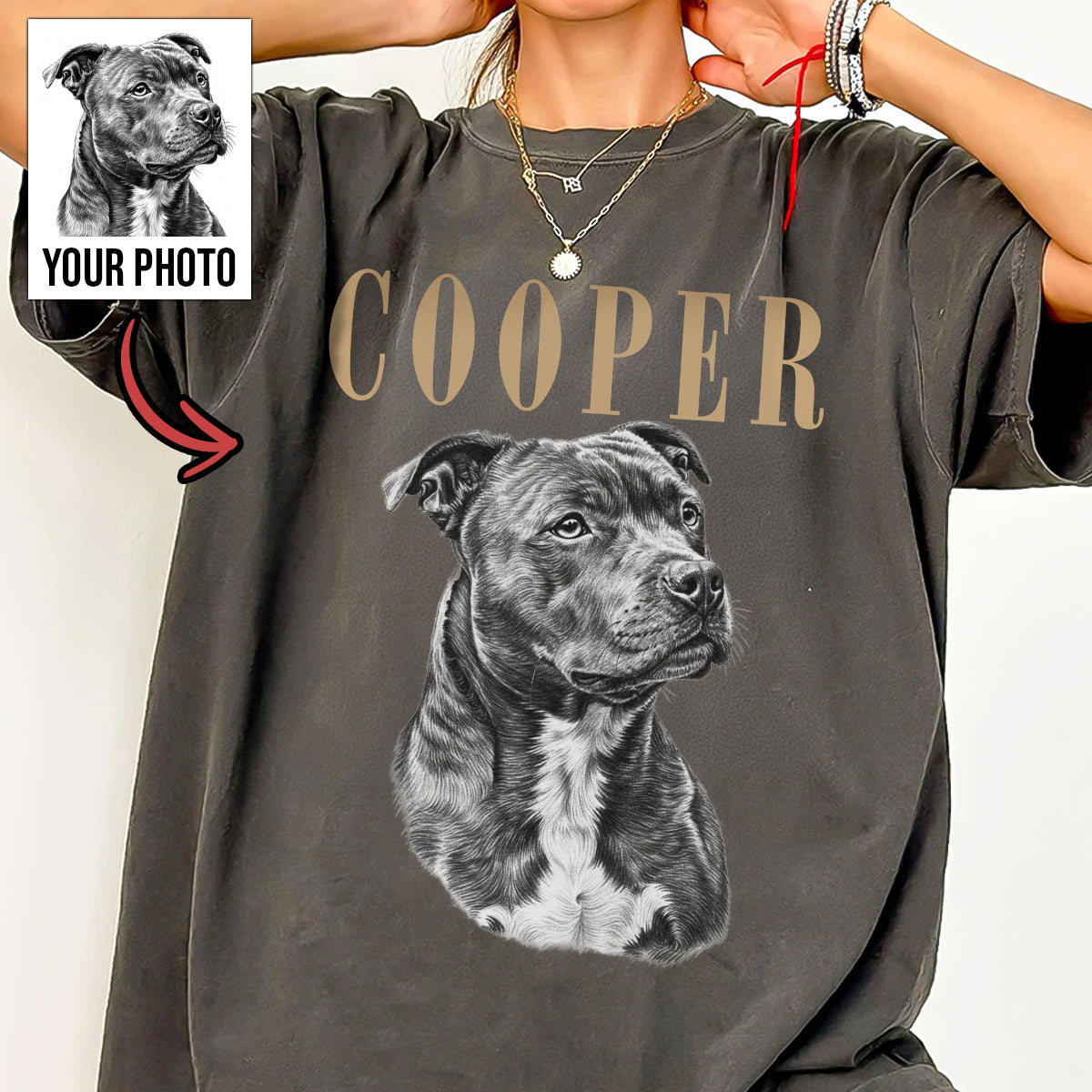 Vintage Pet Greyscale Personalized Photo Shirt, Washed Tee, Dog's Lover