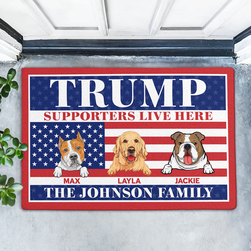 Trump Supporters Live Here, Personalized Doormat, Gift For Trump Fans, Gift For Dog Lovers, Election 2024