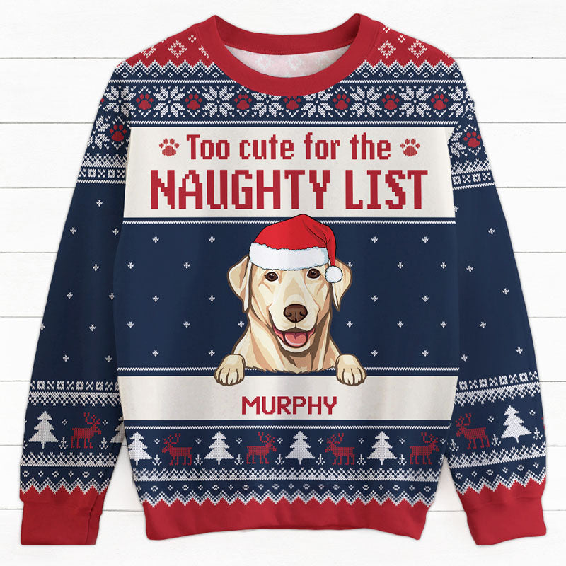 Too Cute For The Naughty List, Personalized All-Over-Print Sweatshirt, Gift For Dog Lovers