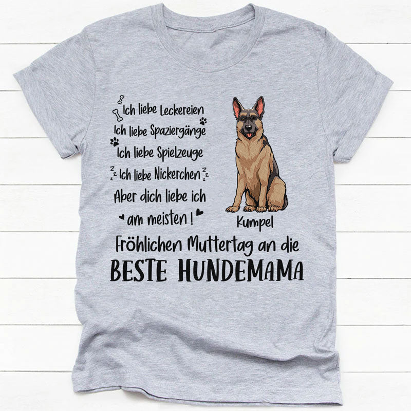 Ich liebe Leckereien, Ich liebe Spaziergänge, Personalisiertes Shirt für Hundeliebhaber, Personalisierte Geschenke, Schöne Muttertagsgeschenke, German Personalized Shirt