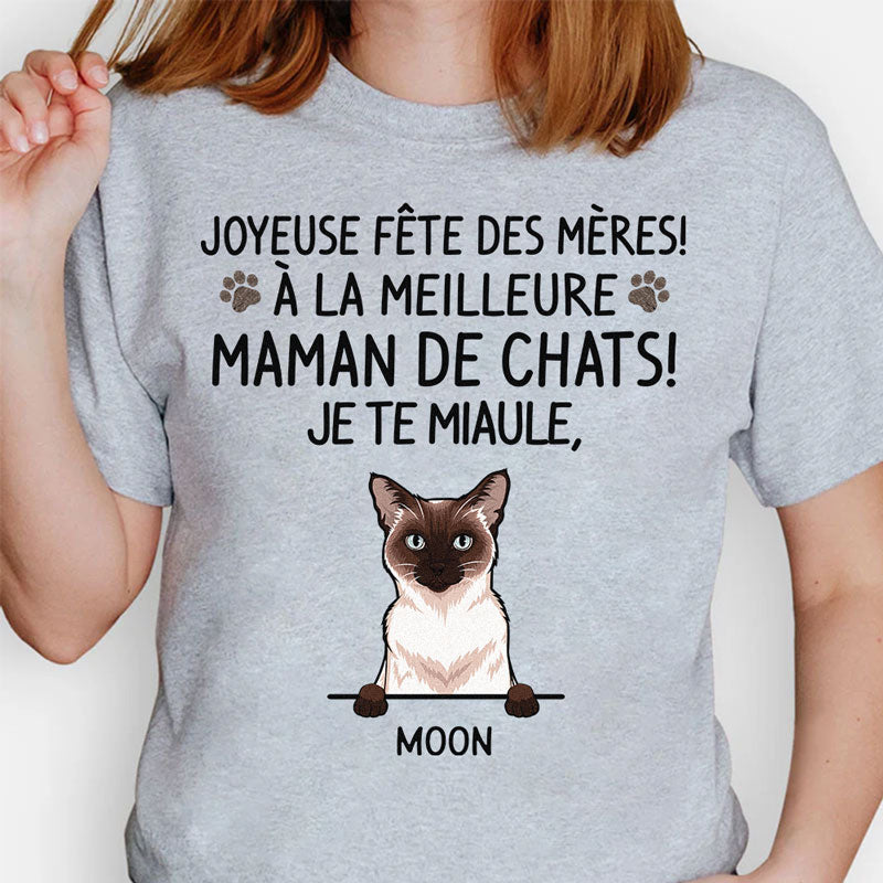 T Shirt Personnalisé Pas Cher, Joyeuse Fête Des Mères!  À La Meilleure Maman De Chats, French Custom Shirt, Personnalisation Tee Shirt, Cadeau Personnalisé Femme
