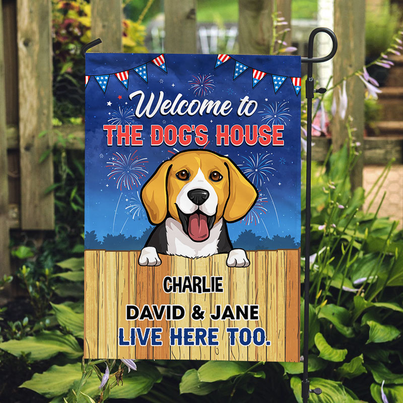Welcome To The Dog's House Fireworks, Personalized Garden Flags, Gifts For Dog Lovers