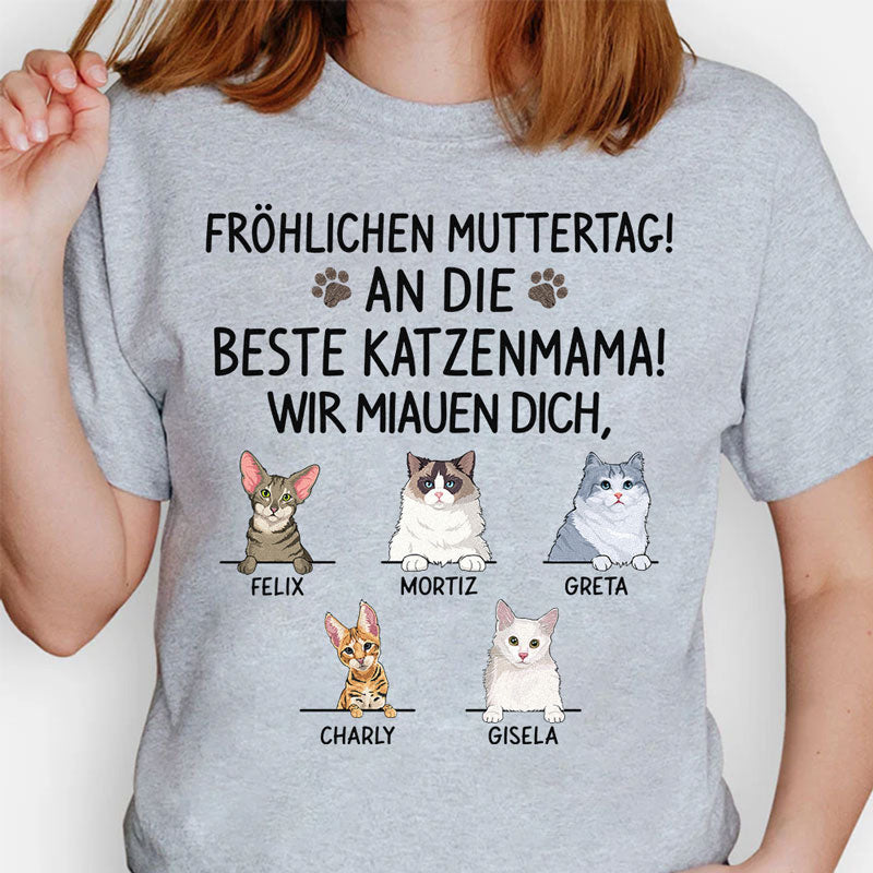 Fröhlichen Muttertag!  An Die Beste Katzenmama!  Ich Miaue Dich, German Custom Shirt, Personalisiertes Shirt für Katzenliebhaber, Personalisierte Geschenke