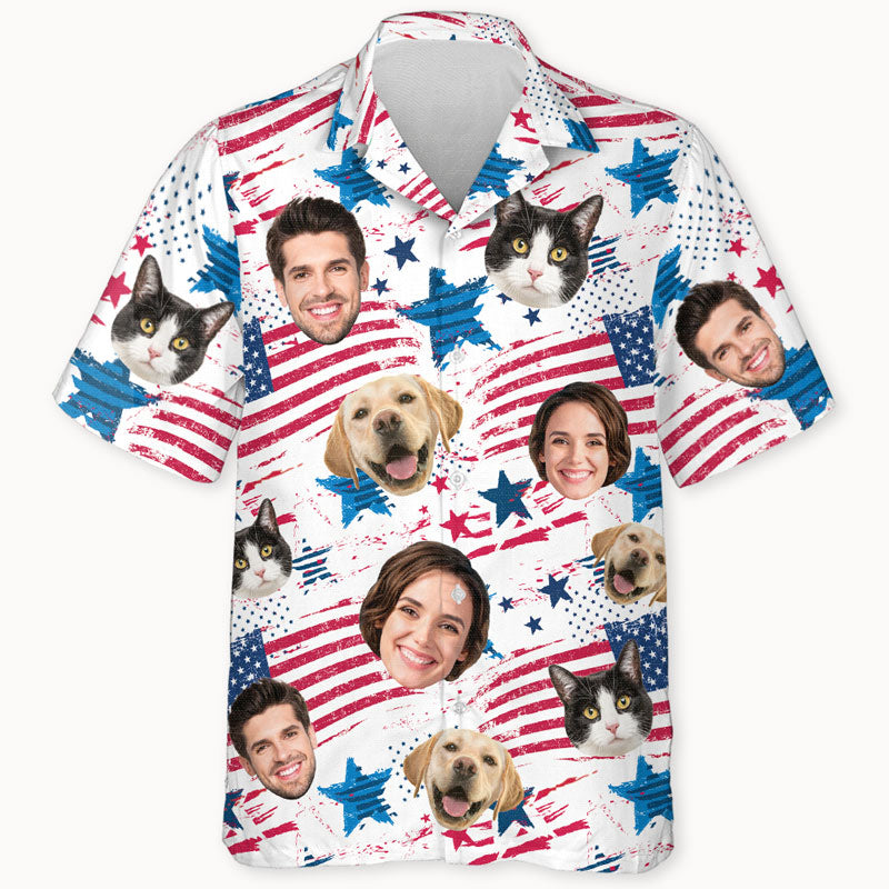Custom Face US Flag Pattern, Personalized Hawaiian Shirt, Custom Photo