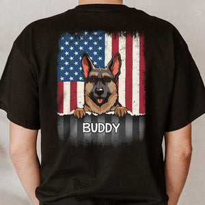 Custom Peeking Dog US Flag, Personalized Back Print Shirt, Custom Gifts For Dog Lovers