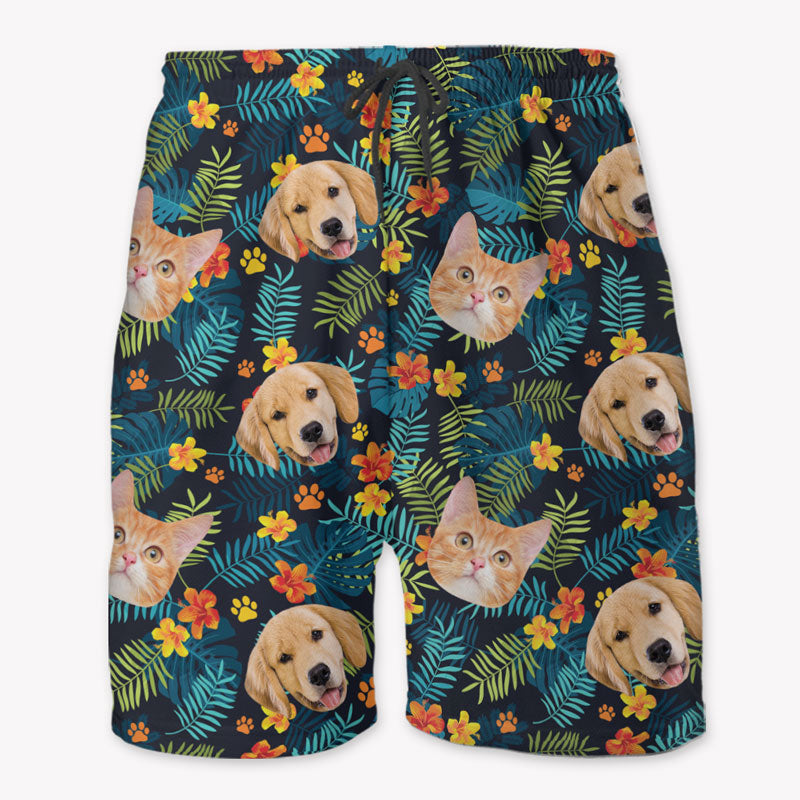 Pet Face Hawaiian Pattern, Personalized Beach Shorts, Gift For Pet Lovers, Custom Photo