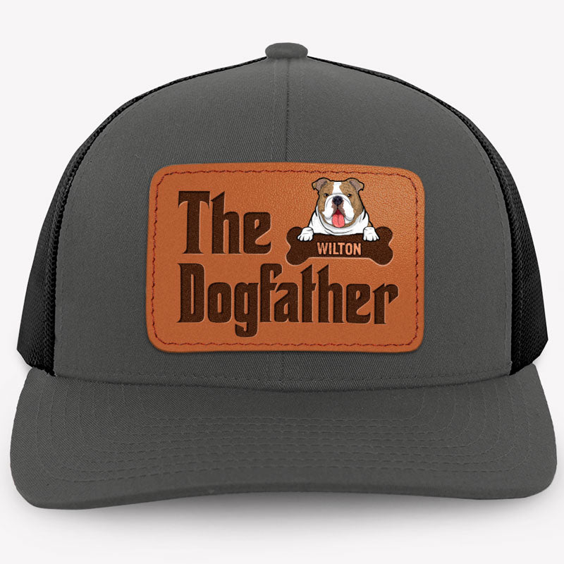 The Dog Father, Personalized Trucker Leather Patch Hat, Gifts For Dog Lovers, Custom Photo