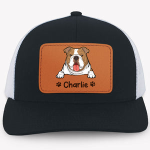 Custom Dog Name, Personalized Trucker Leather Patch Hat, Gifts For Dog Lovers