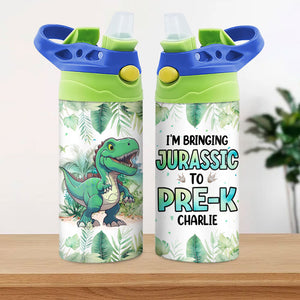 I'm Bringing Jurassic To School Dinosaur, Personalized Water Bottle With Straw, Back To School Gift For Kid