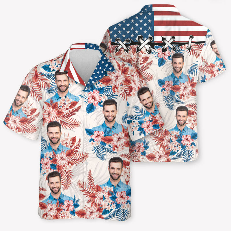 American Flag Hawaiian Pattern, Personalized Hawaiian Shirt, Custom Photo