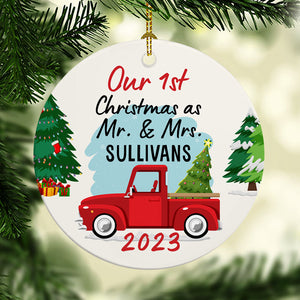Our First Christmas as Mr & Mrs, Personalized Circle Ornaments, Anniversary Gifts