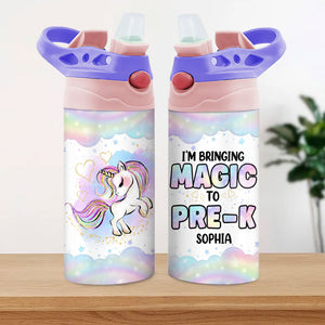 I'm Bringing Magic To School Unicorn, Personalized Water Bottle With Straw, Back To School Gift For Kid