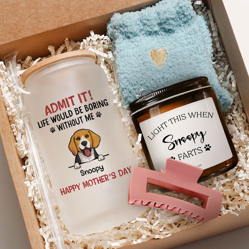 Mother's Day Gift Box For Dog Lovers, Personalized Glass Cup Set, Life Would Be Boring Without Me