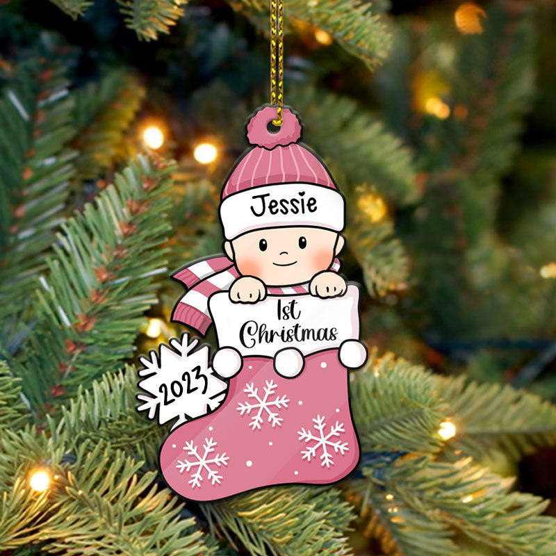 Baby's First Christmas, Stocking Ornament, Christmas Shaped Ornament, Custom Gift for Baby