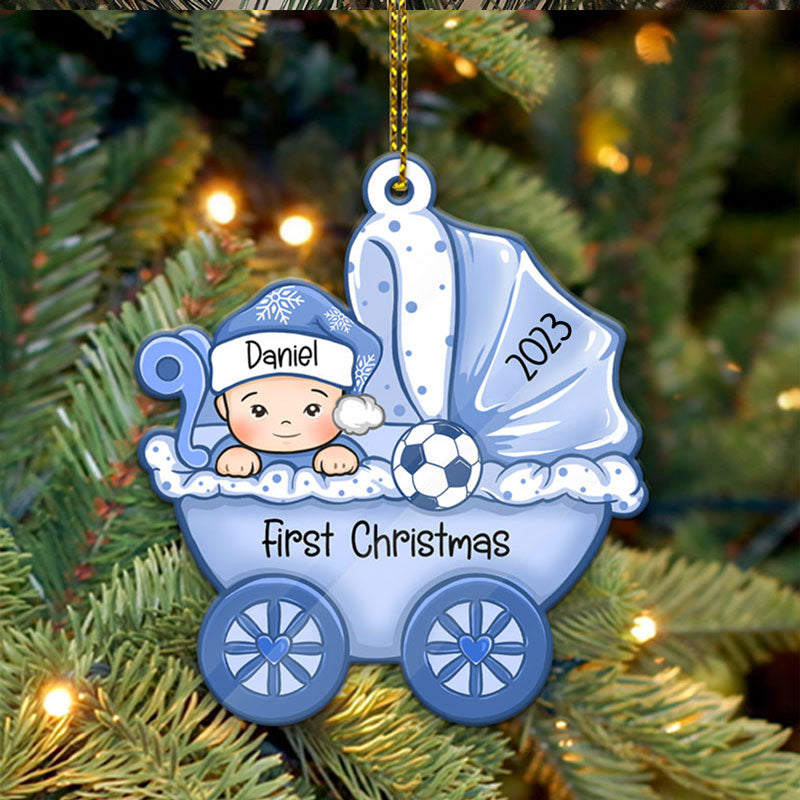 Baby's First Christmas, Baby Carriage, Christmas Shaped Ornament, Custom Gift for Baby