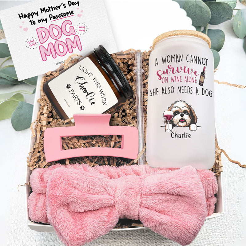 Mother's Day Gift Box For Dog Lovers, Personalized Wine Tumbler Set, A Woman Cannot Survive On Wine Alone