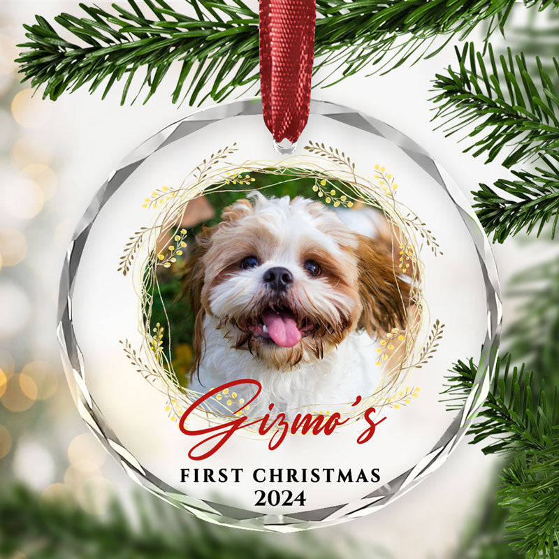 Pet First Christmas, Personalized Glass Ornament, Pet Ornament, Gift For Pet Lovers, Custom Photo