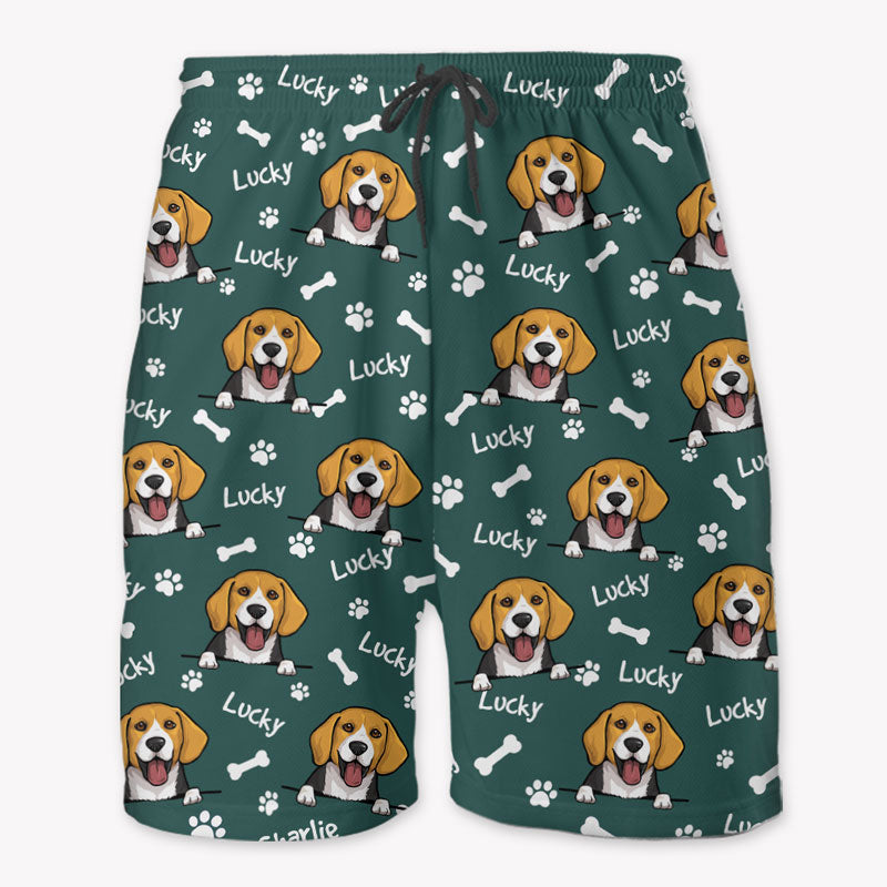 Peeking Dog Bone Pattern, Personalized Beach Shorts, Gift For Dog Lovers