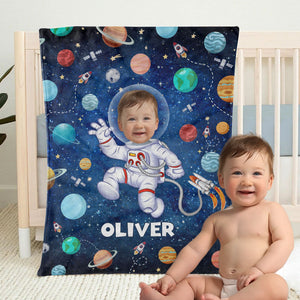 Astronaut Space Blanket, Custom Photo, Personalized Baby Blanket, Baby Shower Gift, Newborn Gift