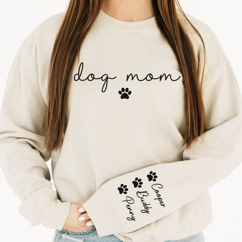Dog Mom Dog Mum, Personalized Sweatshirt With Sleeve Imprint, Custom Gifts For Mother's Day