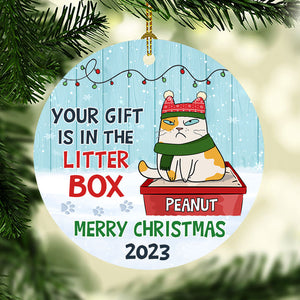 Your Gift In Litter Box, Personalized Circle Ornaments, Christmas Gift for Cat Lovers