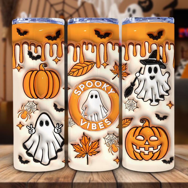 Spooky Vibes Ghost Tumbler, Halloween 20oz Tumbler, 3D Inflated Tumbler