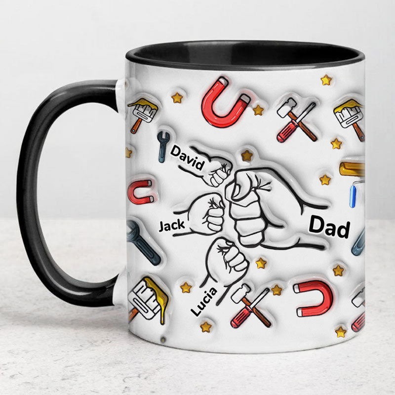 Dad Fist Bump Wrap Mug, Personalized 3D Inflated Effect Mug, Father's Day Gift