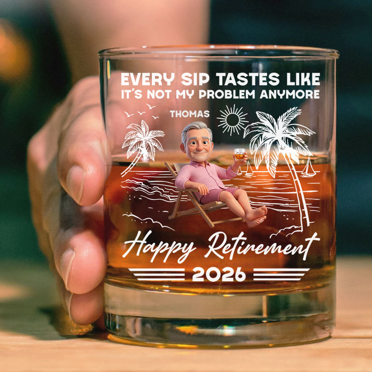 Every Sip It's Not My Problem Anymore, Personalized Engraved Rock Glass, Retirement Gifts