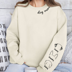 Dog Mom Dog Mum With Ears Outline, Personalized Sweatshirt With Sleeve Imprint, Custom Gifts For Dog Lovers