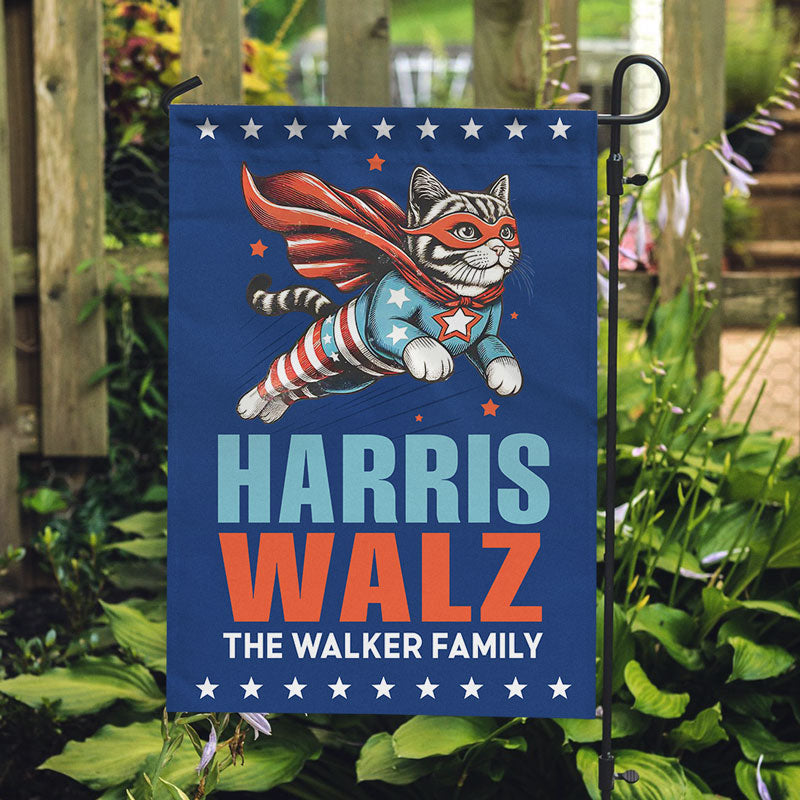 Super Hero Cat Harris Walz, Personalized House Flag, Kamala Harris Flag, Vote Kamala, Election 2024