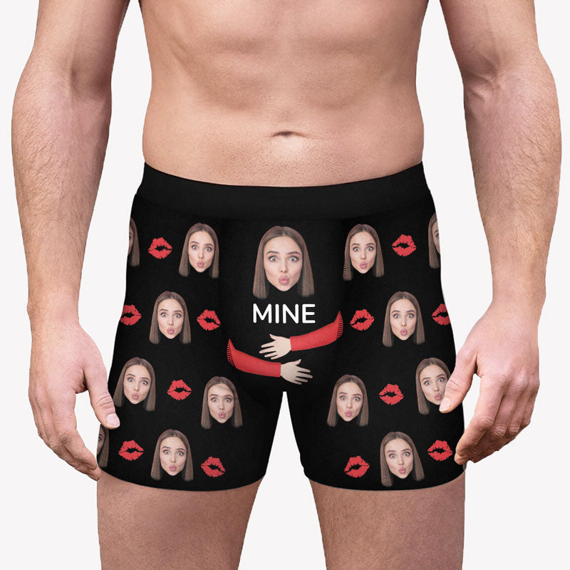 Custom Name Face Men Boxer Briefs Underwear, I Love Personalized