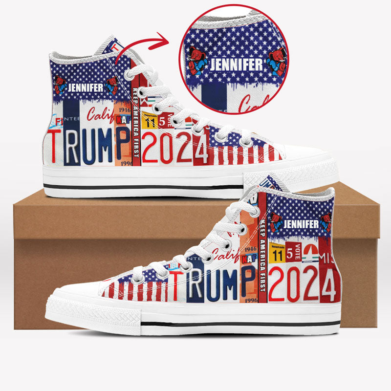 Keep America First Trump 2024 High Top Shoes, Personalized Sneakers, Gift For Trump Fans, Election 2024